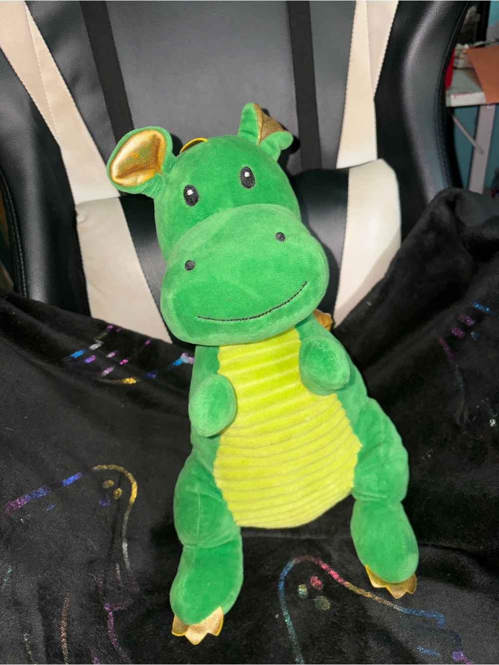 Green Plush Dragon Stuffed Animal with Yellow Belly